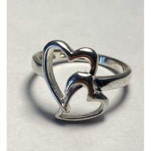 Women's Estate 925 Sterling Silver Estate Jewelry Ring Two Hearts Connected